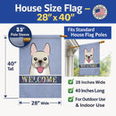 French Bulldog Welcome House Flag 28x40 Porch Sleeve Pole Decorative Outside Yard Banner Artwork Wall Hanging, Polyester