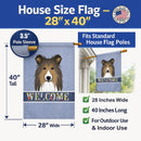 Sheltie Welcome House Flag 28x40 Porch Sleeve Pole Decorative Outside Yard Banner Artwork Wall Hanging, Polyester