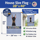 Doberman Welcome House Flag 28x40 Porch Sleeve Pole Decorative Outside Yard Banner Artwork Wall Hanging, Polyester