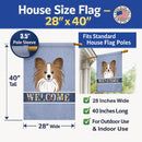 Papillon Welcome House Flag 28x40 Porch Sleeve Pole Decorative Outside Yard Banner Artwork Wall Hanging, Polyester