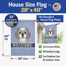 Gray Silver Shih Tzu Welcome House Flag 28x40 Porch Sleeve Pole Decorative Outside Yard Banner Artwork Wall Hanging, Polyester