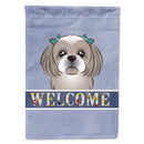 Gray Silver Shih Tzu Welcome House Flag 28x40 Porch Sleeve Pole Decorative Outside Yard Banner Artwork Wall Hanging, Polyester