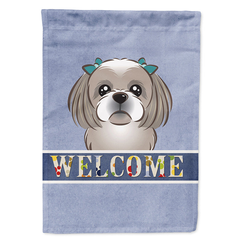 Gray Silver Shih Tzu Welcome Flag Canvas House Size BB1436CHF