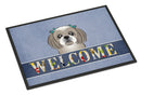 Gray Silver Shih Tzu Welcome Doormat Indoor Outdoor 24H X 36W Front Door Mat Rugs for Entryway, Non Slip Washable Low Pile,