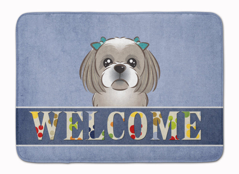 Gray Silver Shih Tzu Welcome Machine Washable Memory Foam Mat BB1436RUG