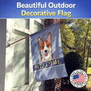 Red Corgi Welcome House Flag 28x40 Porch Sleeve Pole Decorative Outside Yard Banner Artwork Wall Hanging, Polyester