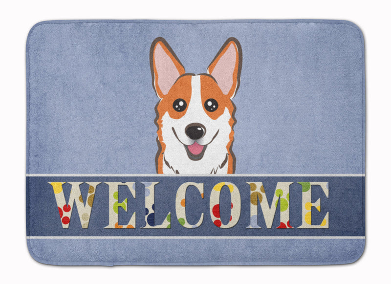 Red Corgi Welcome Machine Washable Memory Foam Mat BB1440RUG