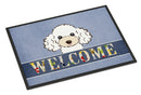 White Poodle Welcome Doormat Indoor Outdoor 24H X 36W Front Door Mat Rugs for Entryway, Non Slip Washable Low Pile,