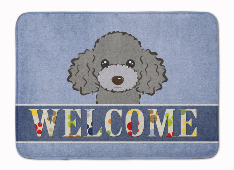 Silver Gray Poodle Welcome Machine Washable Memory Foam Mat BB1445RUG