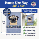 Fawn Pug Welcome House Flag 28x40 Porch Sleeve Pole Decorative Outside Yard Banner Artwork Wall Hanging, Polyester