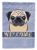 Fawn Pug Welcome House Flag 28x40 Porch Sleeve Pole Decorative Outside Yard Banner Artwork Wall Hanging, Polyester