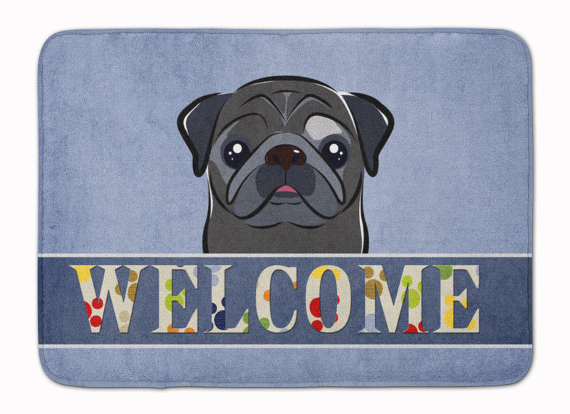 Black Pug Welcome Machine Washable Memory Foam Mat BB1449RUG