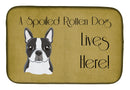 Boston Terrier Spoiled Dog Lives Here Dish Drying Mat Absorbent Dish Drying Mat Pad for Kitchen Counter Dish Drainer Mat for Countertop, 14 x 21", Multicolor
