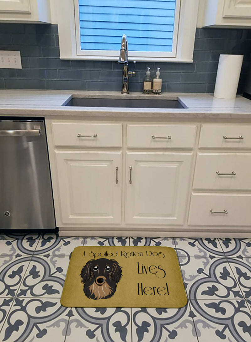 Longhair Black and Tan Dachshund Spoiled Dog Lives Here Machine Washable Memory Foam Mat BB1461RUG