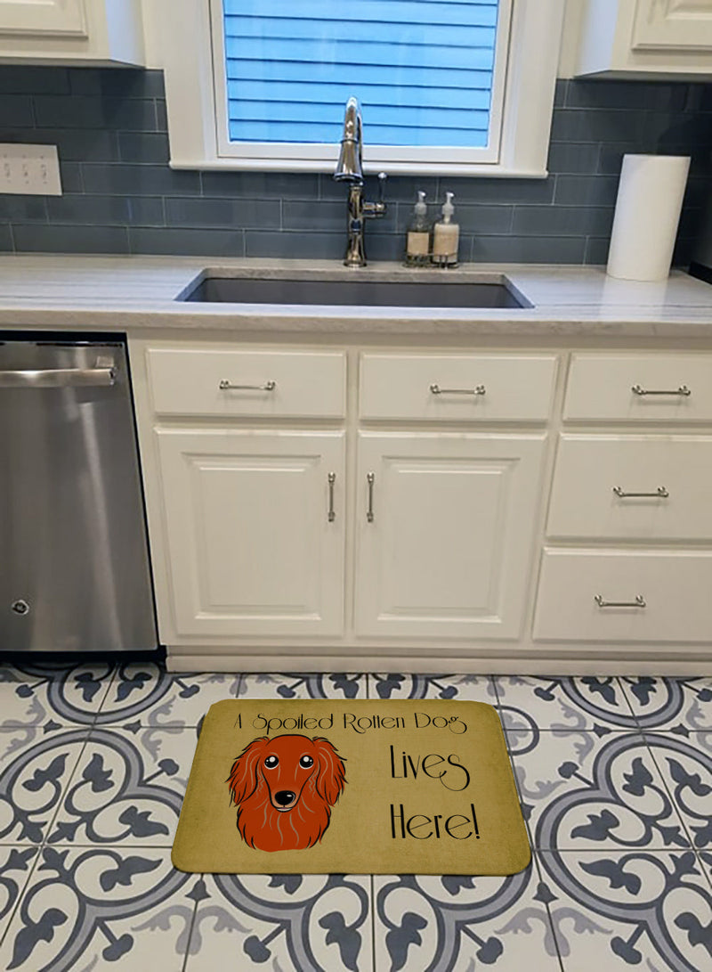 Longhair Red Dachshund Spoiled Dog Lives Here Machine Washable Memory Foam Mat BB1462RUG