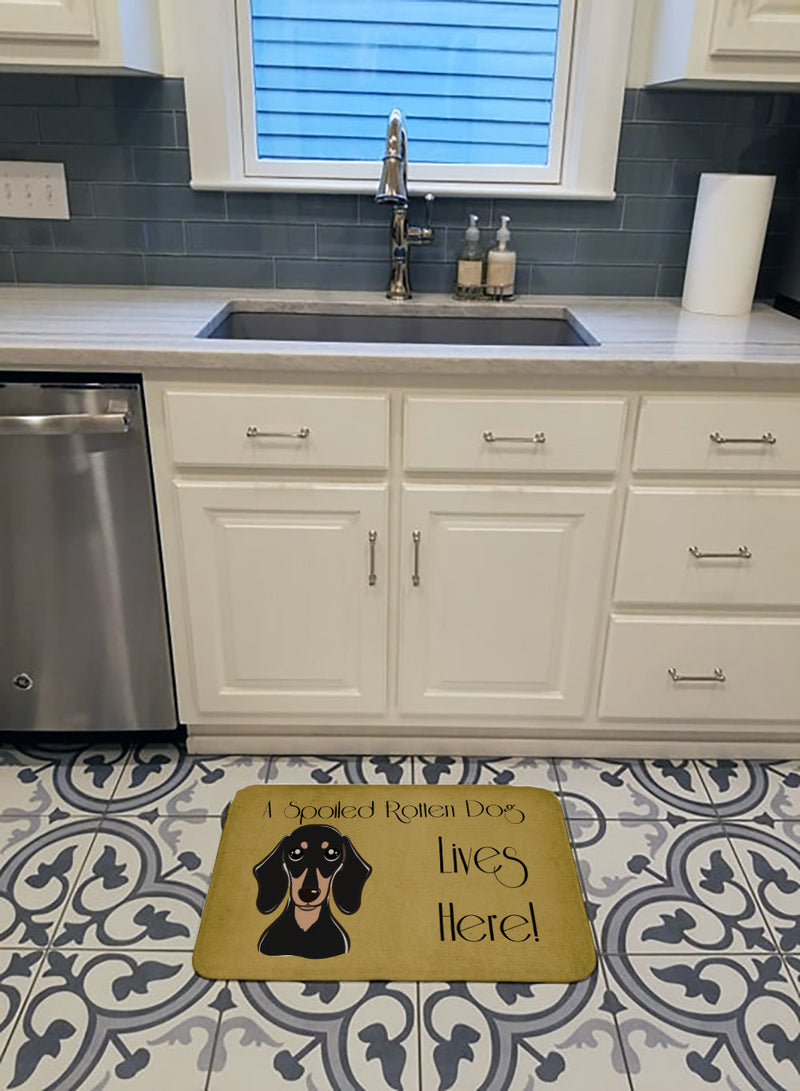 Smooth Black and Tan Dachshund Spoiled Dog Lives Here Machine Washable Memory Foam Mat BB1463RUG