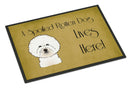 Bichon Frise Spoiled Dog Lives Here Doormat Indoor Outdoor 18H X 27W Front Door Mat Rugs for Entryway, Non Slip Washable