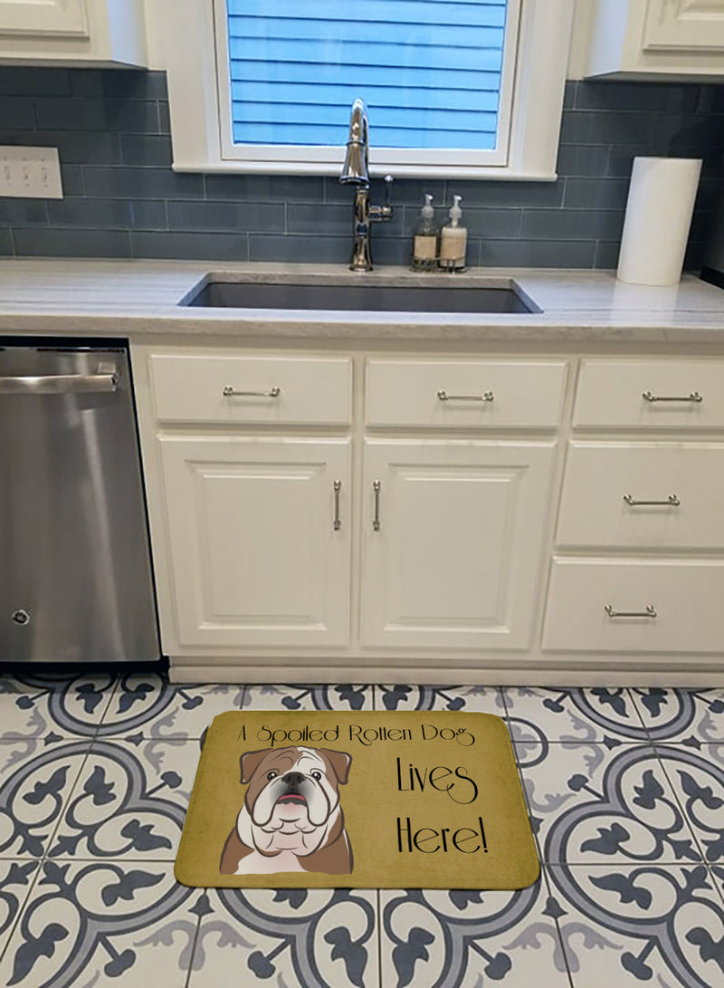 English Bulldog  Spoiled Dog Lives Here Machine Washable Memory Foam Mat BB1467RUG