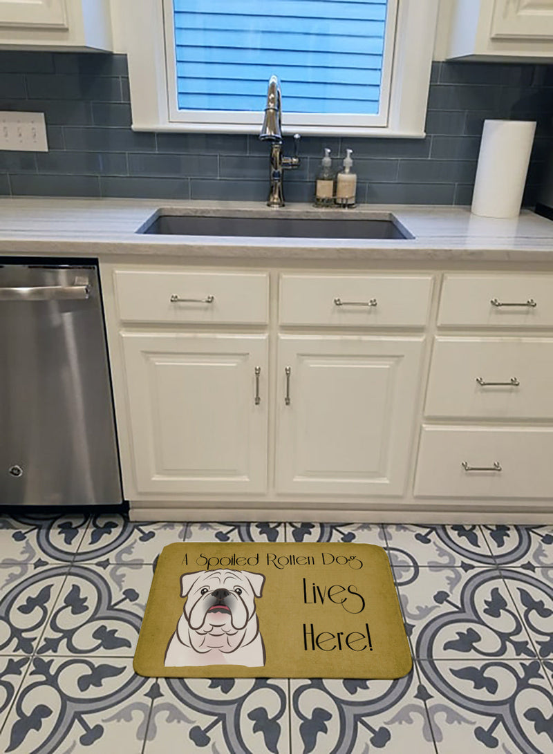 White English Bulldog  Spoiled Dog Lives Here Machine Washable Memory Foam Mat BB1468RUG