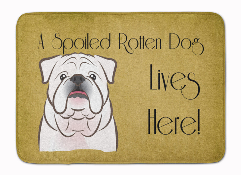 White English Bulldog  Spoiled Dog Lives Here Machine Washable Memory Foam Mat BB1468RUG