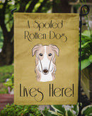 Borzoi Spoiled Dog Lives Here Garden Flag – Funny Gold Background Dog Decor BB1476GF
