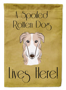 Borzoi Spoiled Dog Lives Here Garden Flag – Funny Gold Background Dog Decor BB1476GF