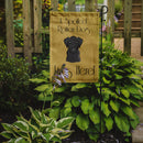 Black Labrador Spoiled Dog Lives Here Garden Flag – Funny Gold Background Dog Decor BB1483GF