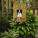 Border Collie Spoiled Dog Lives Here Garden Flag – Funny Gold Background Dog Decor BB1489GF
