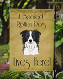 Border Collie Spoiled Dog Lives Here Garden Flag – Funny Gold Background Dog Decor BB1489GF