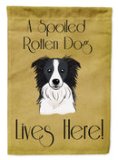 Border Collie Spoiled Dog Lives Here Garden Flag – Funny Gold Background Dog Decor BB1489GF