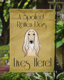 Afghan Hound Spoiled Dog Lives Here Garden Flag – Funny Gold Background Dog Decor BB1492GF