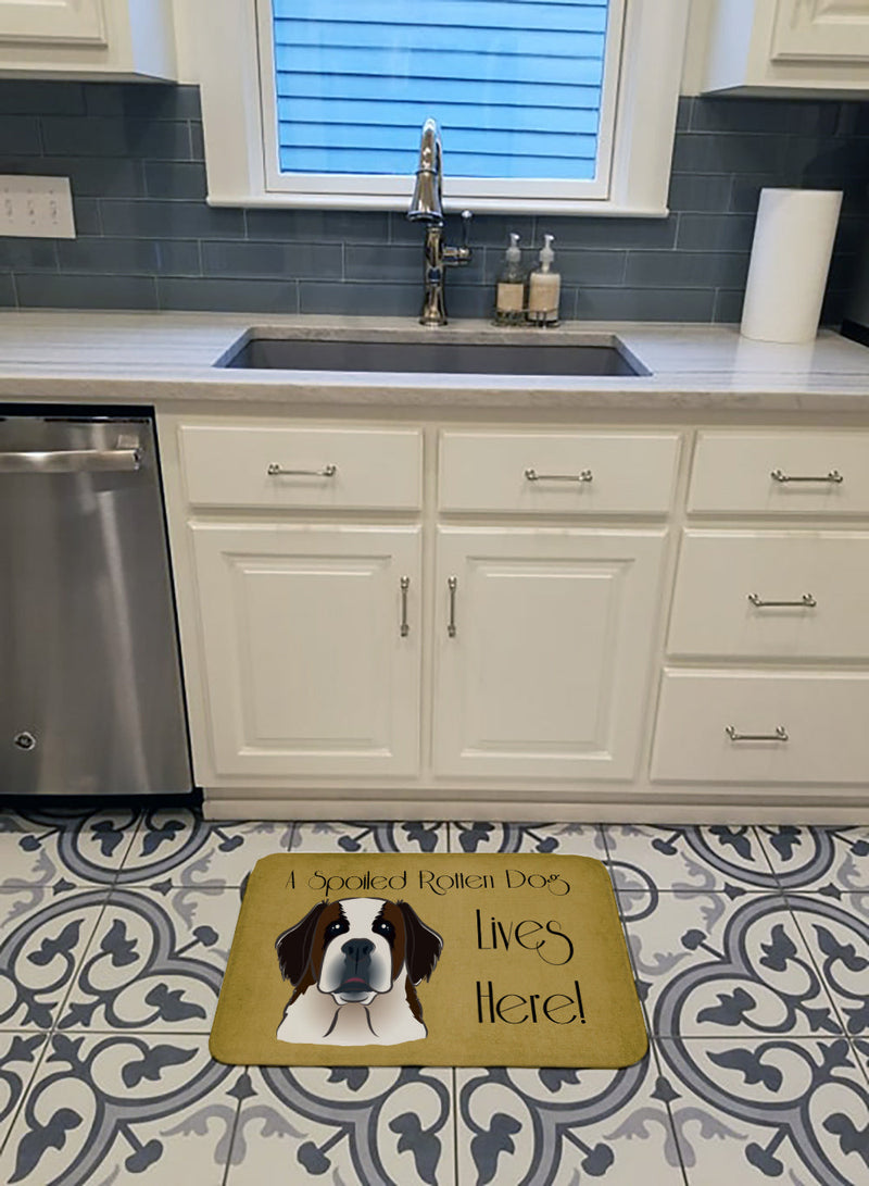 Saint Bernard Spoiled Dog Lives Here Machine Washable Memory Foam Mat BB1494RUG