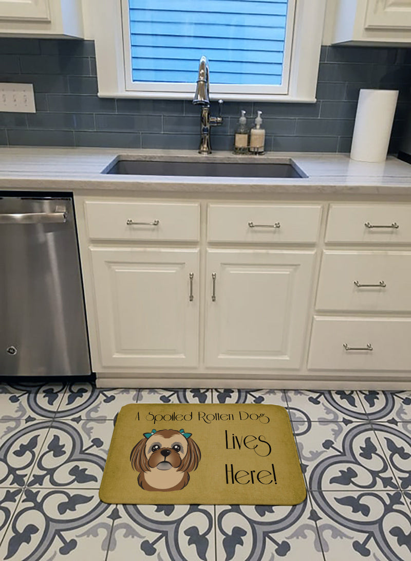 Chocolate Brown Shih Tzu Spoiled Dog Lives Here Machine Washable Memory Foam Mat BB1497RUG