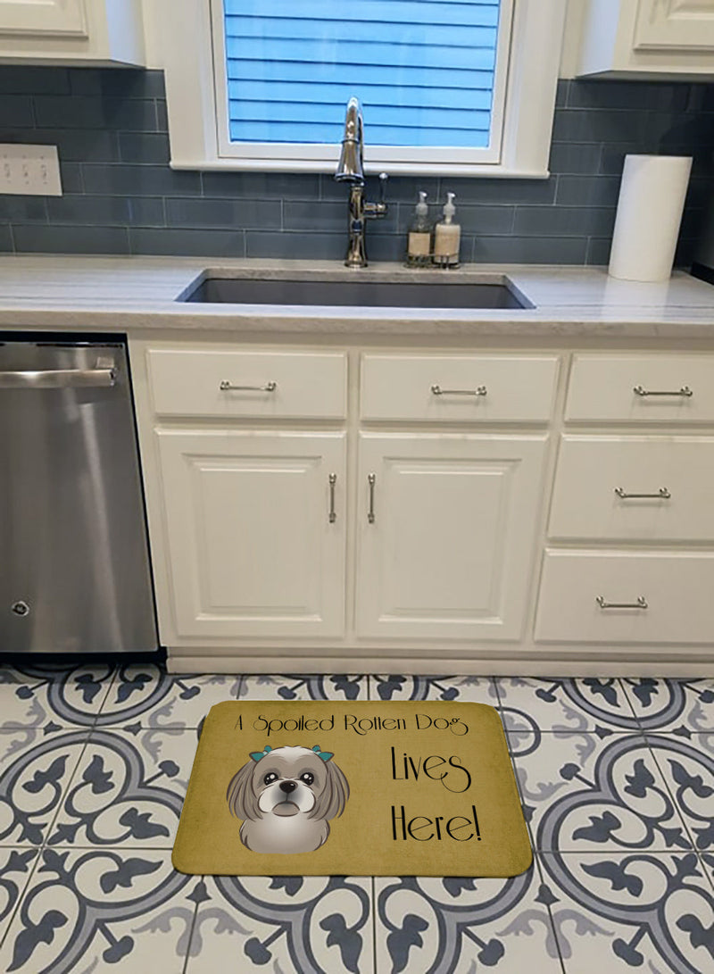 Gray Silver Shih Tzu Spoiled Dog Lives Here Machine Washable Memory Foam Mat BB1498RUG