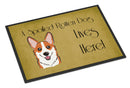 Red Corgi Spoiled Dog Lives Here Doormat Indoor Outdoor 18H X 27W Front Door Mat Rugs for Entryway, Non Slip Washable