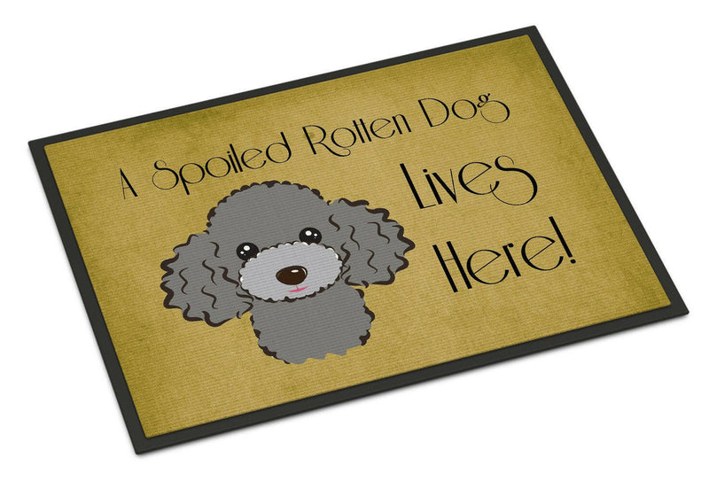 Silver Gray Poodle Spoiled Dog Lives Here Indoor or Outdoor Mat 18x27 BB1507MAT