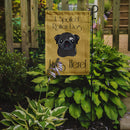Black Pug Spoiled Dog Lives Here Garden Flag – Funny Gold Background Dog Decor BB1511GF