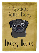 Black Pug Spoiled Dog Lives Here Garden Flag – Funny Gold Background Dog Decor BB1511GF