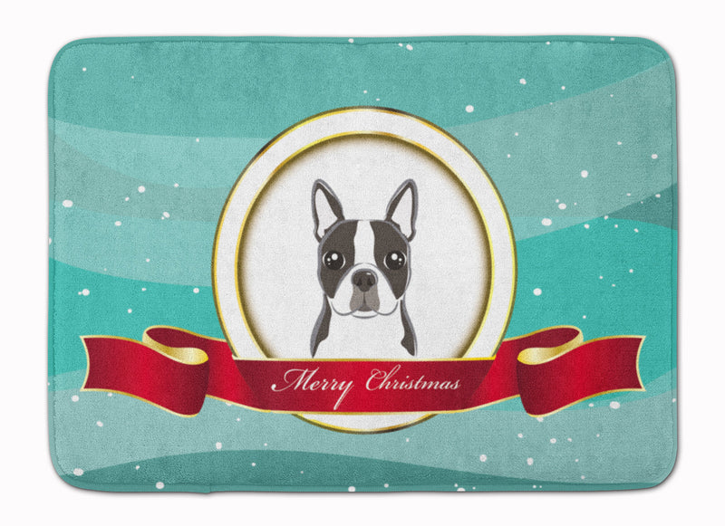 Boston Terrier Merry Christmas Machine Washable Memory Foam Mat BB1513RUG