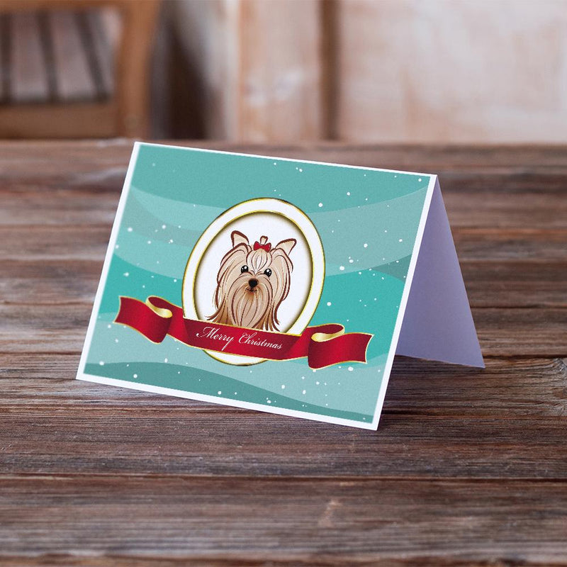 Yorkie Yorkishire Terrier Merry Christmas Greeting Cards and Envelopes Pack of 8