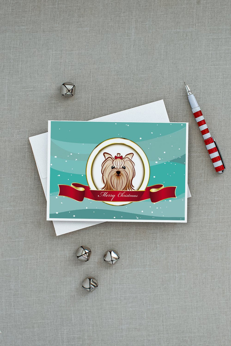 Yorkie Yorkishire Terrier Merry Christmas Greeting Cards and Envelopes Pack of 8