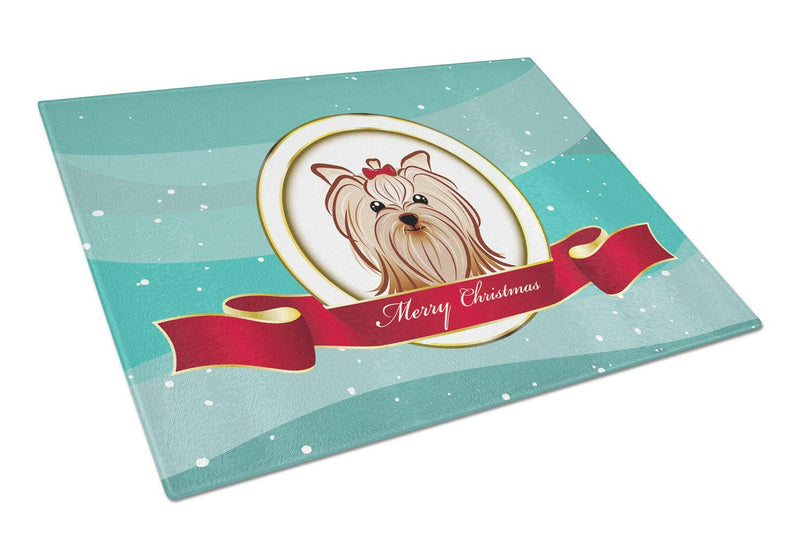 Yorkie Yorkshire Terrier Merry Christmas Glass Cutting Board Large BB1514LCB