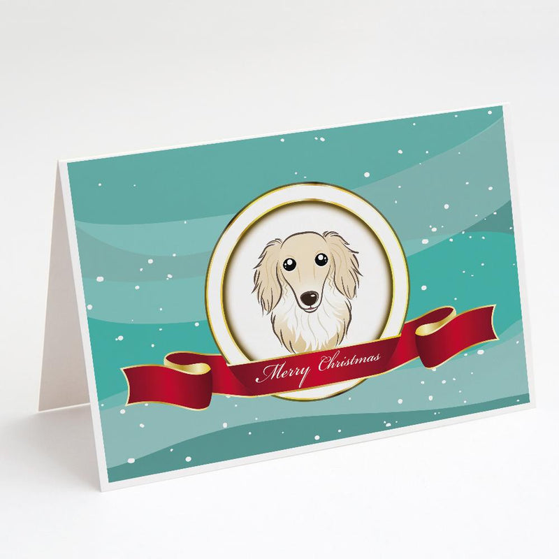 Longhair Creme Dachshund Merry Christmas Greeting Cards and Envelopes Pack of 8