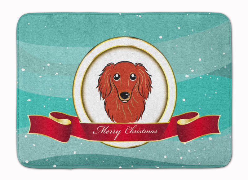 Longhair Red Dachshund Merry Christmas Machine Washable Memory Foam Mat BB1524RUG