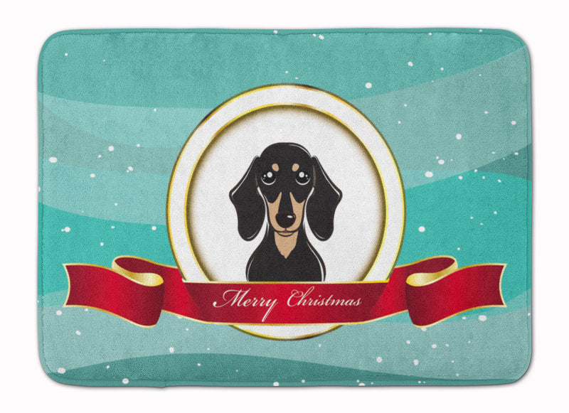 Smooth Black and Tan Dachshund Merry Christmas Machine Washable Memory Foam Mat BB1525RUG