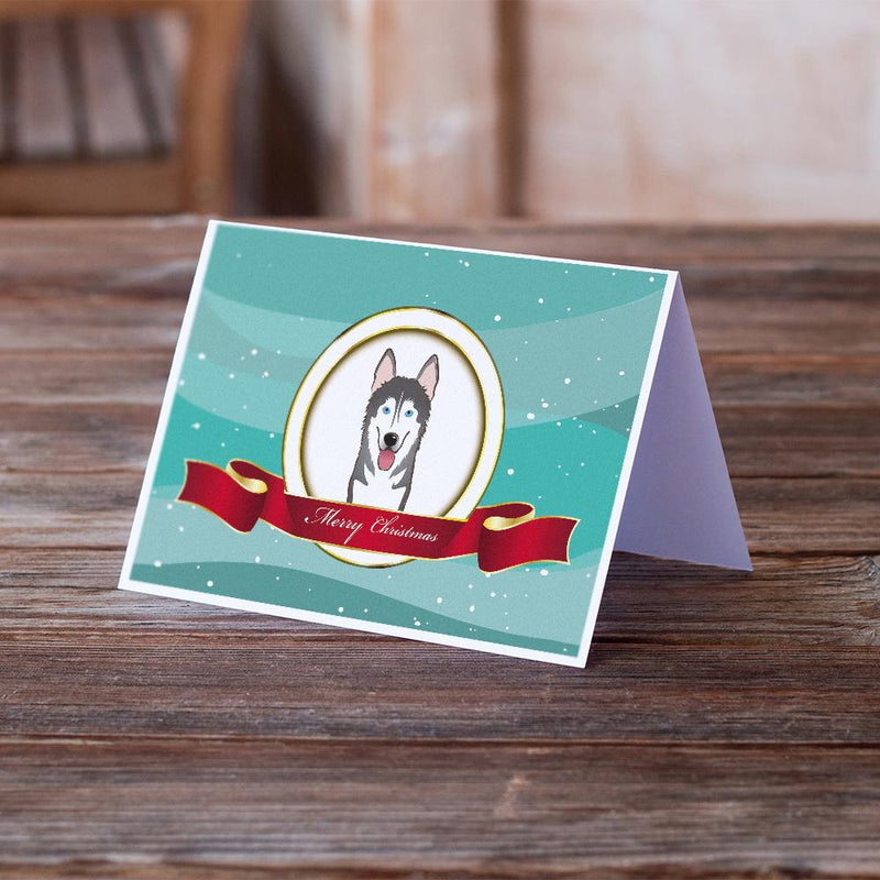 Alaskan Malamute Merry Christmas Greeting Cards and Envelopes Pack of 8