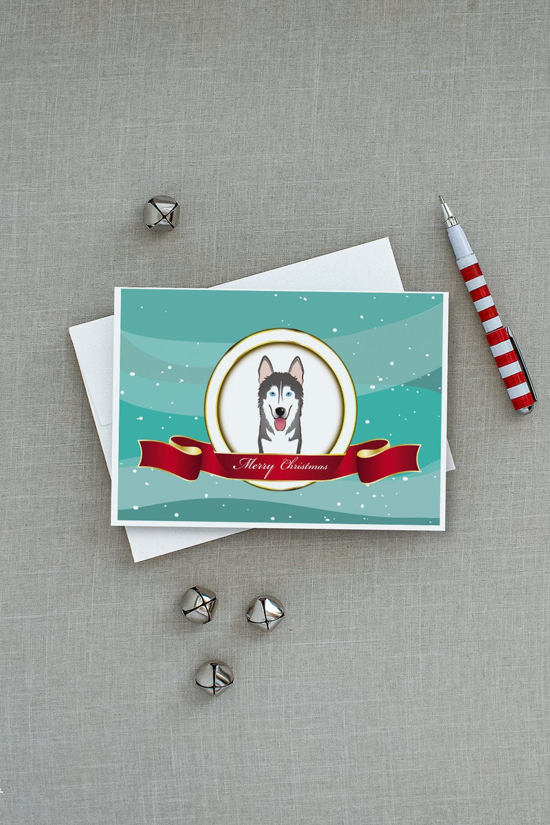 Alaskan Malamute Merry Christmas Greeting Cards and Envelopes Pack of 8