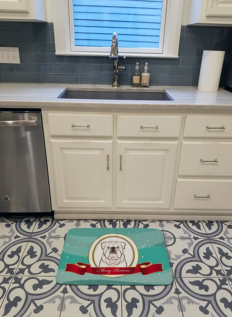 White English Bulldog Merry Christmas Machine Washable Memory Foam Mat BB1530RUG