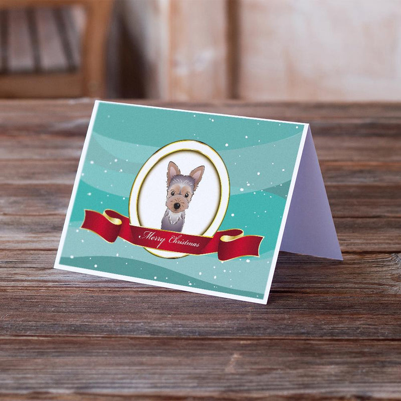 Yorkie Puppy Merry Christmas Greeting Cards and Envelopes Pack of 8