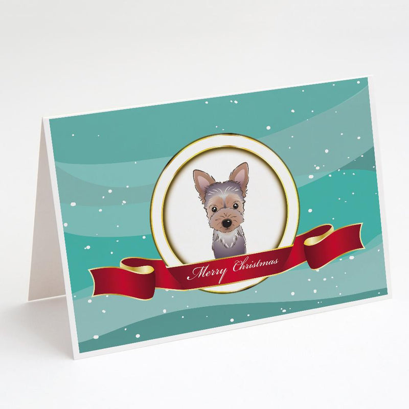 Yorkie Puppy Merry Christmas Greeting Cards and Envelopes Pack of 8